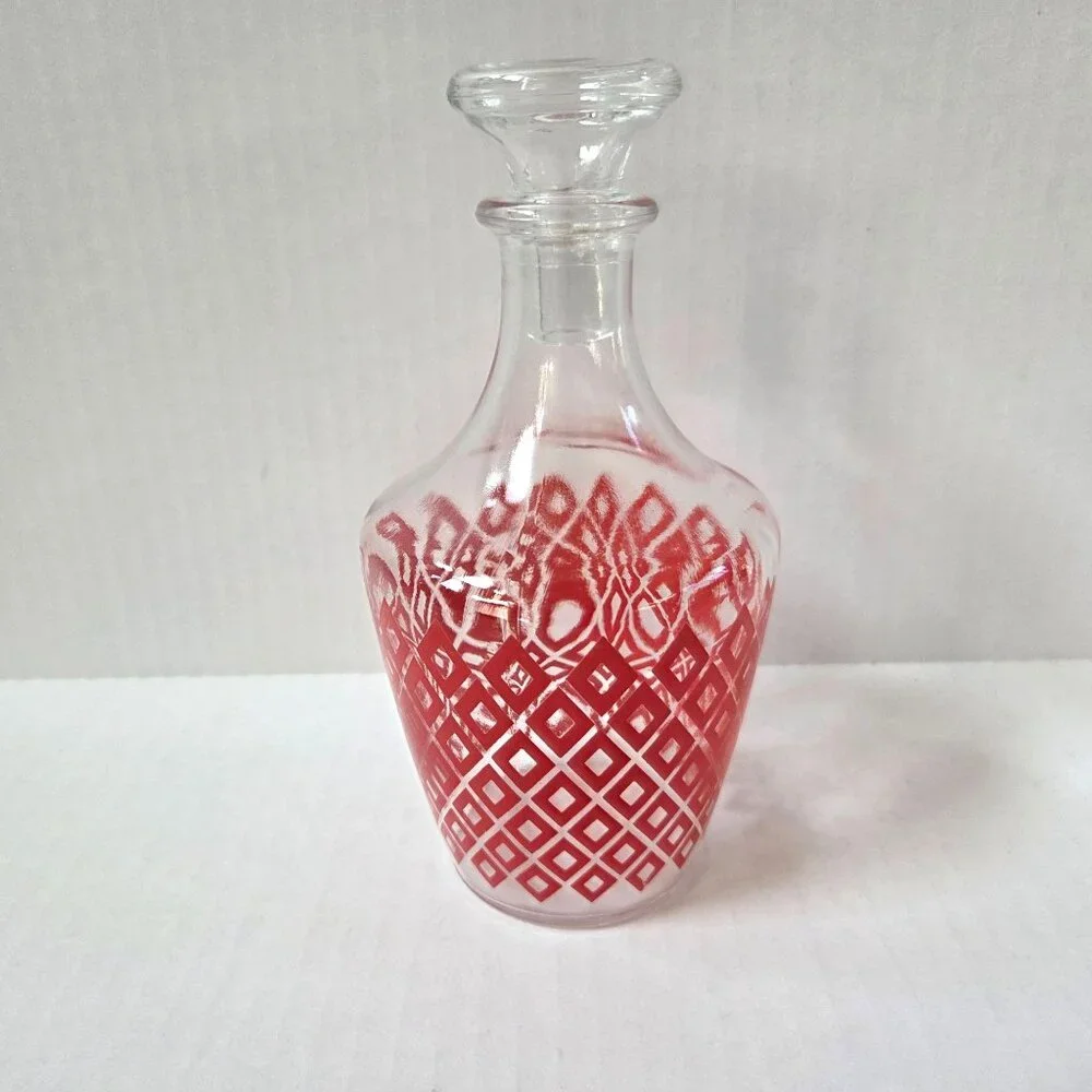 Red Diamond Geometric Liquor Decanter Glass Bottle & Stopper France MCM